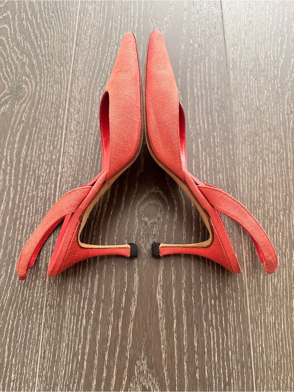 Manolo Blahnik Coral Slingback Pointed Toe Pumps - Picture 5 of 6